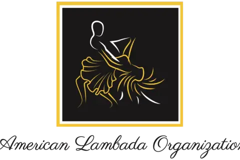 Para tańczy lambadę, ich ruchy tworzą dynamiczny wzór. Logo "Kaoma La Lambada Tekst" oddaje energię tańca.