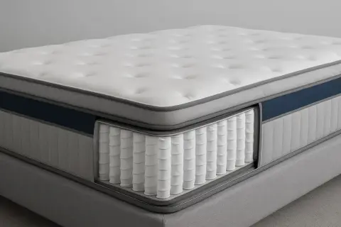 Cutaway view of a pocket spring mattress, showcasing its individually wrapped coils for superior support and comfort.
