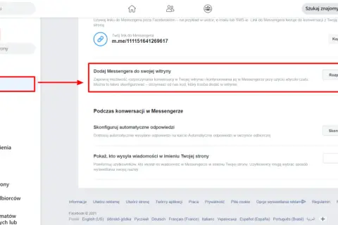 Kliknij "Wiadomości", aby dowiedzieć się, jak wejść w ustawienia Messengera i dodać go do swojej witryny.