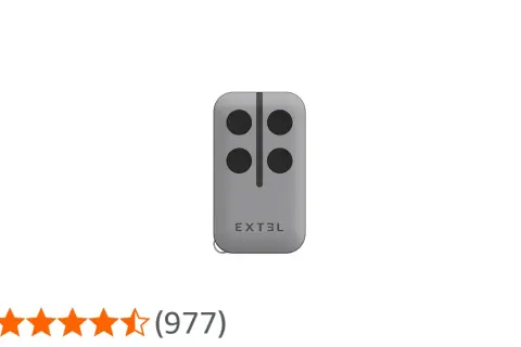 Télécommande extel grise à quatre boutons noirs, idéale pour contrôler votre portail ou garage.