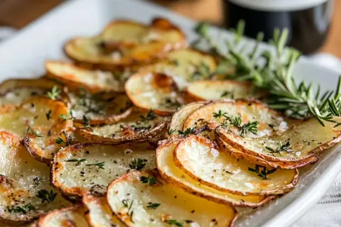Krispiga potatis i ugn, toppade med färska örter och flingsalt. En perfekt sidorätt som passar till det mesta.