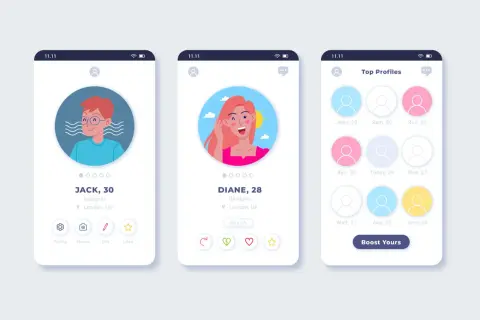 Aplikacja randkowa z profilami Jacka i Diane, a także listą "Top Profiles". Szukasz miłości? Wypróbuj tinder za darmo!