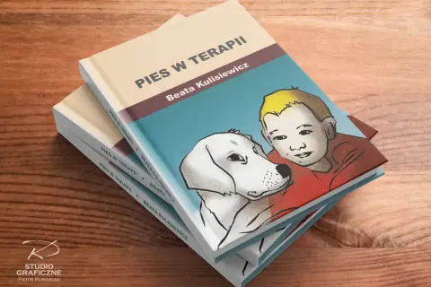 Okładka książki "Pies w terapii" z ilustracją chłopca i psa.