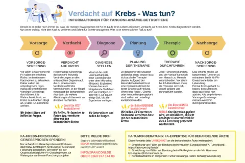Schritte bei Verdacht auf Krebs bei Fanconi-Anämie: Vorsorge, Verdacht, Diagnose, Planung, Therapie, Nachsorge. Informationen für seltene krebsarten.