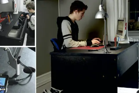 Ung kille bygger eget skrivbord med smart kabelhantering. Praktiskt och snyggt!
