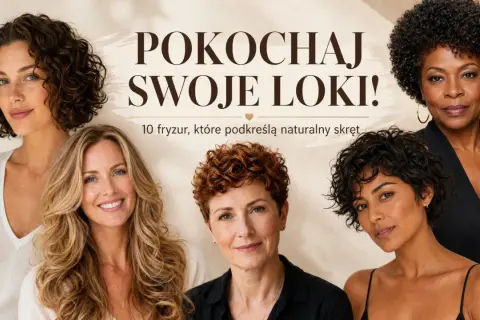 Kobiety z różnymi fryzurami, w tym z burzą loków i klasyczną fryzurą afro, celebrują piękno naturalnych włosów.