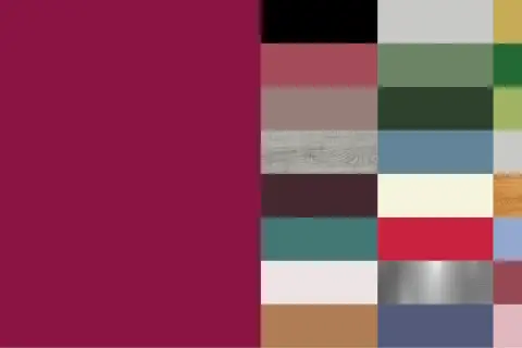Tabelle abbinamento colori bordeaux: campioni cromatici che spaziano dal nero al rosa tenue, passando per verdi, grigi e legni.