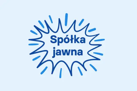 Niebieski, wybuchowy kształt z napisem "Spółka jawna" w środku.