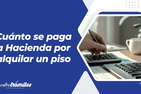 Calculadora y portátil en un escritorio. El texto dice: "Cuánto se paga a Hacienda por alquilar un piso".