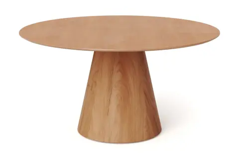 Runt bord i trä, 150 cm i diameter, perfekt för 6-8 personer. Ett stilrent och modernt tillskott till hemmet.