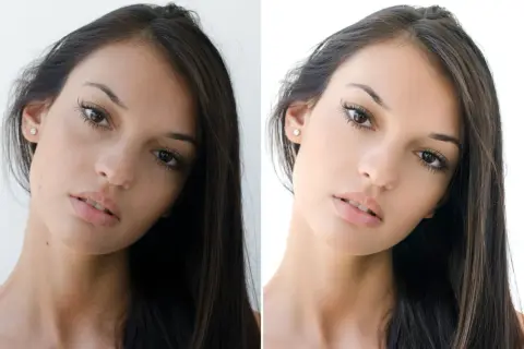 Avant/après : un visage sublimé par un filtre Photoshop gratuit.