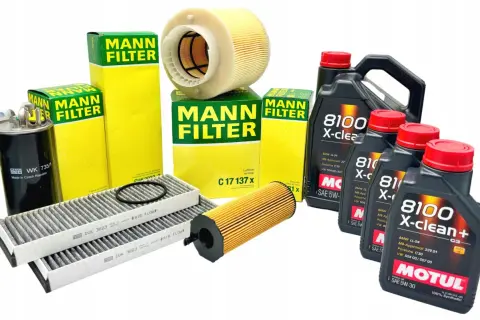 Zestaw filtrów Mann i oleju Motul 5W30 do silników Diesla z DPF.