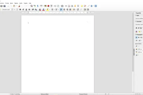 Interface de LibreOffice Writer, une application pour écrire un livre, avec des options de mise en forme de texte et de paragraphe visibles.
