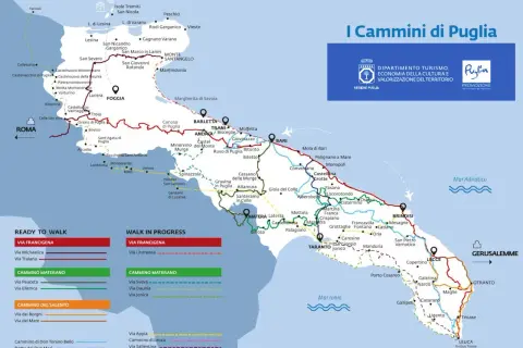 La Via Francigena in Puglia si estende per centinaia di chilometri, collegando borghi storici e paesaggi mozzafiato.