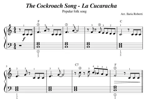 Nuty do "La Cucaracha" - The Cockroach Song. Popularna pieśń ludowa.