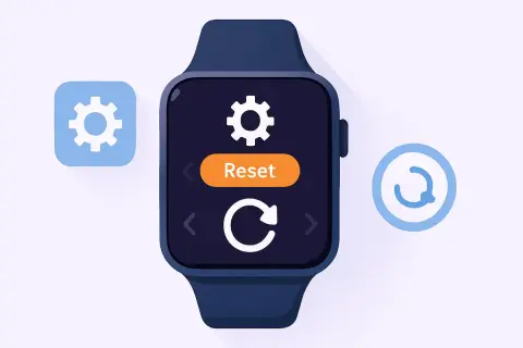 Icône de réinitialisation sur une montre connectée. Apprenez comment mettre ma montre smart watch en français.