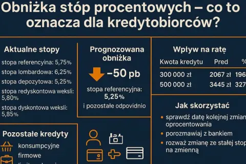 Obniżka stóp procentowych oznacza niższe raty kredytów. Sprawdź, co to jest stopa procentowa i jak wpłynie na Twoje finanse.
