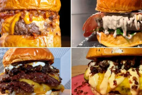 Cuatro hamburguesas deliciosas, un festín para los amantes de las hamburguesas.