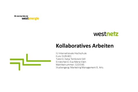Titelblatt für "Kollaboratives Arbeiten" der IU Internationale Hochschule. Zeigt Logos und Studiendetails.