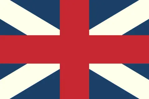 Flaga Anglii, znana również jako Union Jack, z czerwonym krzyżem św. Jerzego na białym tle, otoczonym ukośnymi czerwonymi i białymi pasami na niebieskim tle.