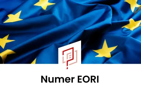 Flaga UE z logo i napisem "Numer EORI".