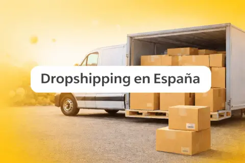 Camión de reparto con cajas apiladas, listo para el drop shipment en España.