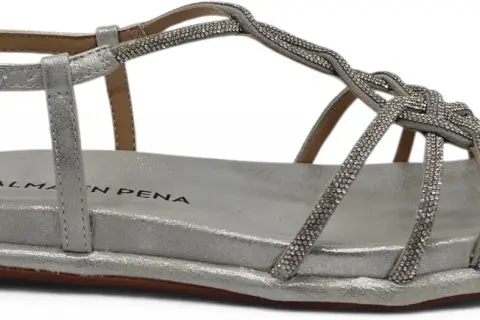 Sandali Alma en Pena argento con strass scintillanti e cinturino regolabile. Perfetti per un look estivo elegante.