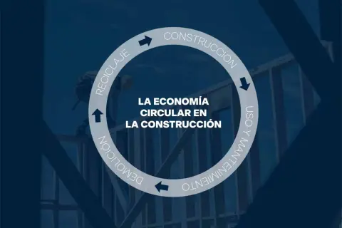 Diagrama de la economía circular en la construcción: construcción, uso y mantenimiento, demolición y reciclaje.