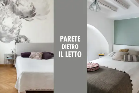 Idee per decorare parete camera da letto fai da te: carta da parati floreale e parete verde salvia.