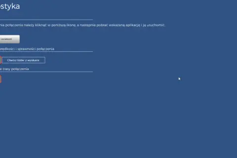 Ekran diagnostyki z opcjami "Pomoc zdalna", "Ping" do badania prędkości połączenia oraz "Tracert" do badania jego trasy.