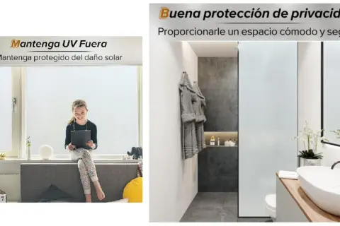 Película de vidrio mate para ventanas, protege del sol y da privacidad. Ideal para baños y habitaciones.