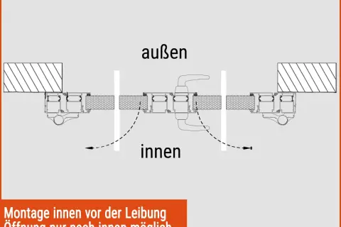 Detailansicht einer **Springerfliege Montage** im Innenbereich. Die Öffnung ist nur nach innen möglich.