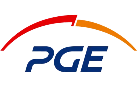 Logo PGE z łukami w kolorach czerwonym i pomarańczowym. Może symbolizować taryfę c12a.
