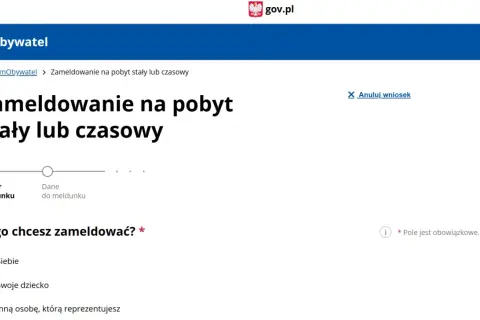 Strona mObywatel: zameldowanie na pobyt stały lub czasowy. Wybór kogo chcesz zameldować: siebie, dziecko lub inną osobę. Zmiana adresu zameldowania online.
