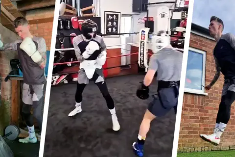A boxer trains, proving boxing is good cardio. He hits a heavy bag, spars in a ring, and jumps rope outdoors.