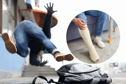 Upadek na drodze do pracy, skutkujący złamaną nogą w gipsie i kulami. Czy należy się odszkodowanie?