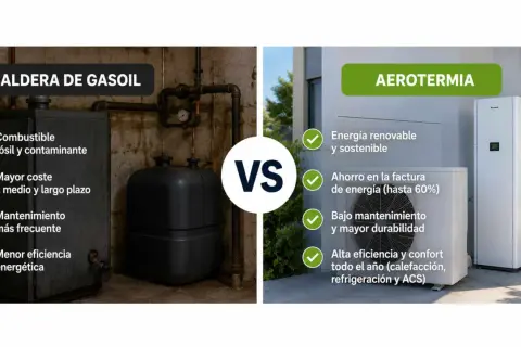 Comparativa: caldera de gasoil vs. aerotermia. Merece la pena sustituir caldera de gasoil por aerotermia por su eficiencia y ahorro.