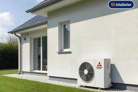 Unidad exterior de aerotermia Mitsubishi Electric, ideal para la potencia aerotermia para 100 metros cuadrados.