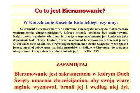 Bierzmowanie po angielsku to "Confirmation". Tekst wyjaśnia, że to sakrament umacniający wiarę.