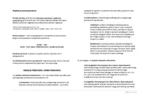 Rodzaje norm prawnych: kompletne, niekompletne, odsyłające, blankietowe, bezwzględnie i względnie obowiązujące.