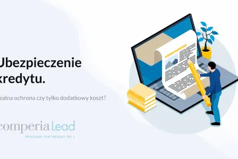 Ubezpieczenie kredytu: człowiek z ołówkiem analizuje dokument na laptopie, zastanawiając się nad ochroną.