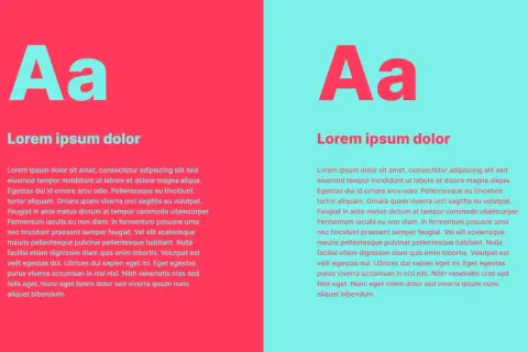 Letras para cartel con tipografía "Aa" y texto "Lorem ipsum dolor" sobre fondos rosa y turquesa.