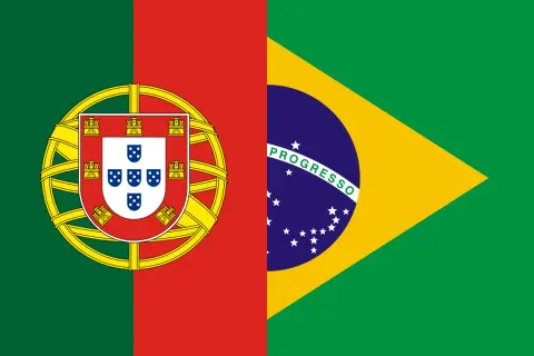 Flagi Portugalii i Brazylii. W Brazylii mówi się po portugalsku, języku pochodzącym z Portugalii.