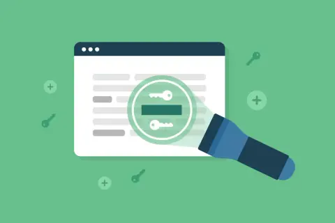 Linterna ilumina pantalla con llaves, simulando cómo Ubersuggest que es y encuentra palabras clave para SEO.