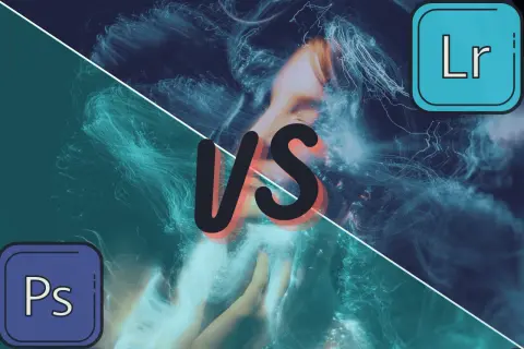 Ps vs Lr: co to za programy? Abstrakcyjne tło z ikonami Ps i Lr.