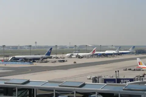 Samoloty United Airlines i innych linii lotniczych na płycie lotniska Frankfurt nad Odrą.