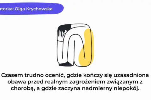 Ilustracja postaci skulonej z rękami na głowie, symbolizująca niepokój.