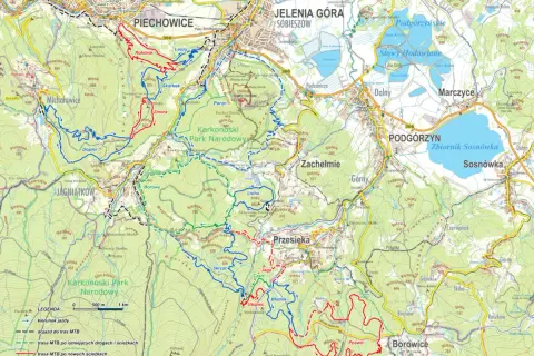 Trasy rowerowe Jelenia Góra: mapa szlaków MTB w Karkonoszach, od Piechowic po Borowice.