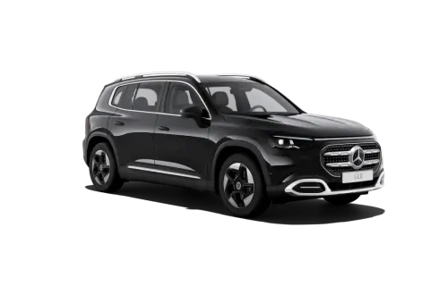 Czarny Mercedes GLB na czarnym tle. Sprawdź jego wymiary i możliwości.