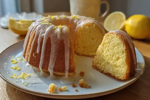 Puszysta babka cytrynowa na oleju Ewy Wachowicz, polana lukrem i posypana skórką cytrynową. Idealna na popołudniową herbatę.